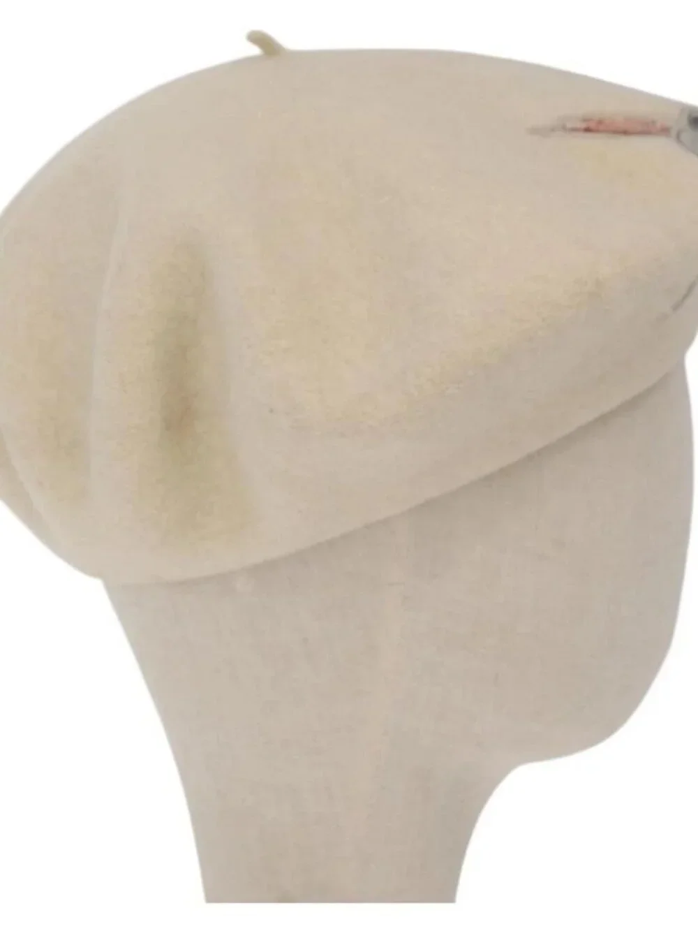 CHANEL Hat Wool Ivory CC Auth 176523A